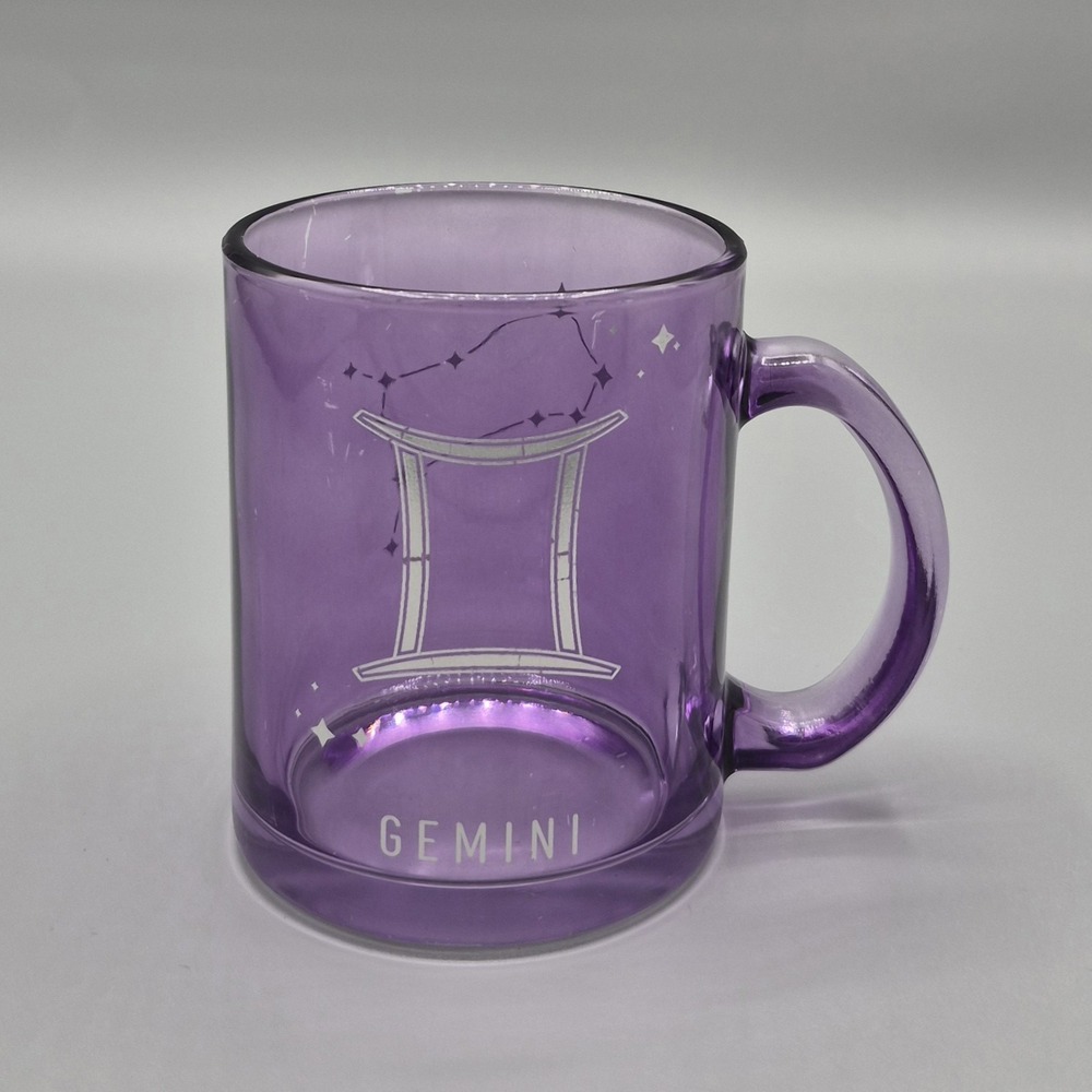 GEMINI Zodiac Sign Purple Glass Mug By Modern Expressions